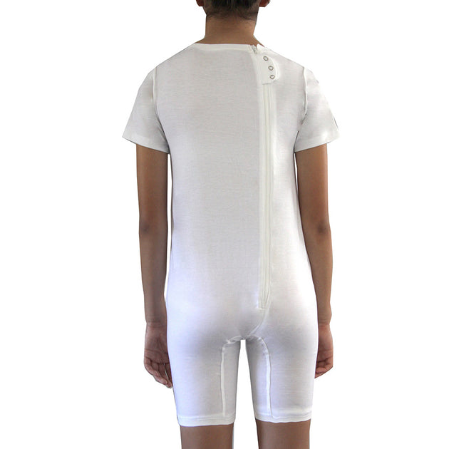 White Zip Back Short Sleeve knee length Jumpsuit Wonsie Wonsie Clothing for Special Needs