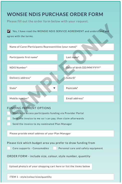 NEW ONLINE NDIS PURCHASE ORDER FORM!!