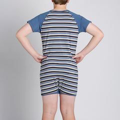 Blue Stripe Tummy Access Short Sleeve  |  Wonsie - Wonsie  |  Clothing for Special Needs