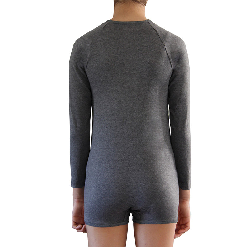Grey Tummy Access Long Sleeve Bodysuit  |  Wonsie - Wonsie  |  Clothing for Special Needs