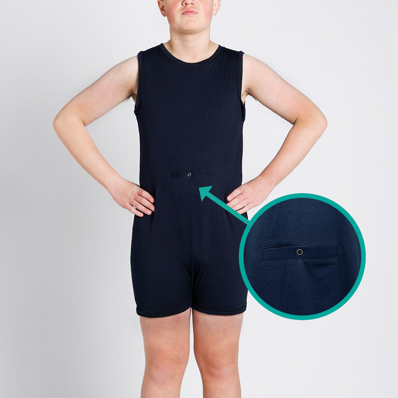 Navy Tummy Access Sleeveless Bodysuit  |  Wonsie - Wonsie  |  Clothing for Special Needs