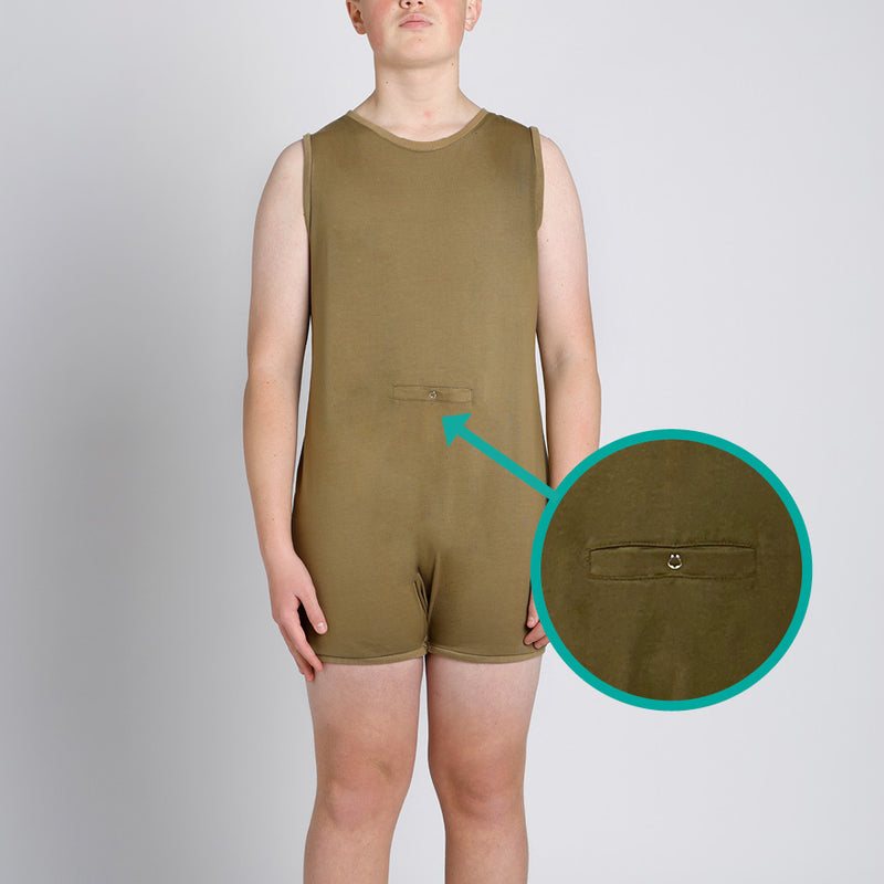 Olive Tummy Access Sleeveless Bodysuit  |  Wonsie - Wonsie  |  Clothing for Special Needs