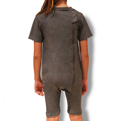 Grey Tummy Access Back Zip - Short Sleeve/knee length Jumpsuit  |  Wonsie