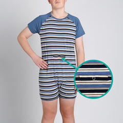 Blue Stripe Tummy Access Short Sleeve  |  Wonsie - Wonsie  |  Clothing for Special Needs