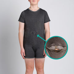 Grey Tummy Access Short Sleeve Bodysuit  |  Wonsie - Wonsie  |  Clothing for Special Needs