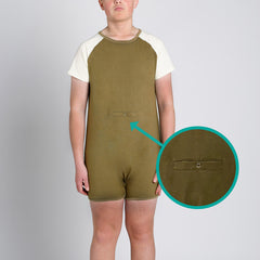 Olive Tummy Access Short Sleeve Bodysuit  |  Wonsie - Wonsie  |  Clothing for Special Needs