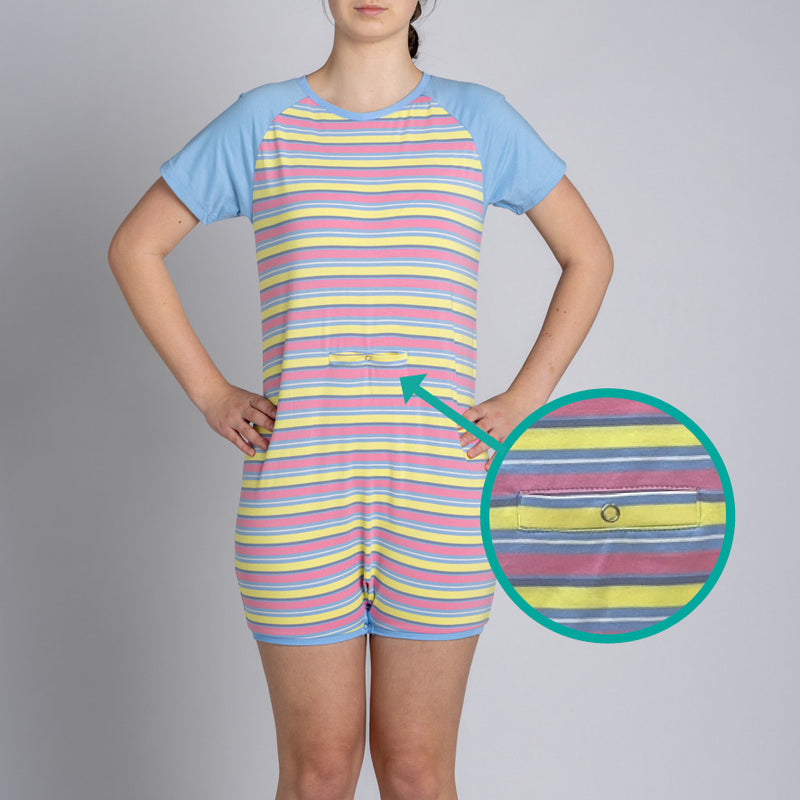Pink Stripe Tummy Access Short Sleeve  |  Wonsie - Wonsie  |  Clothing for Special Needs