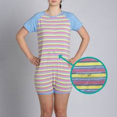 Pink Stripe Tummy Access Short Sleeve  |  Wonsie - Wonsie  |  Clothing for Special Needs