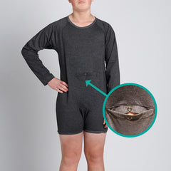 Grey Tummy Access Long Sleeve Bodysuit  |  Wonsie - Wonsie  |  Clothing for Special Needs