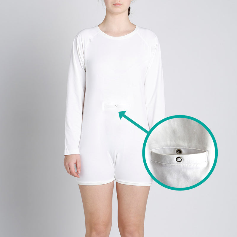 White Tummy Access Long Sleeve  |  Wonsie - Wonsie  |  Clothing for Special Needs