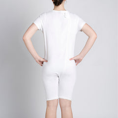 White Zip Back Short Sleeve/knee length Jumpsuit  |  Wonsie