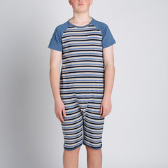 Blue Stripe Zip Back Short Sleeve/knee length Jumpsuit  |  Wonsie - Wonsie  |  Clothing for Special Needs