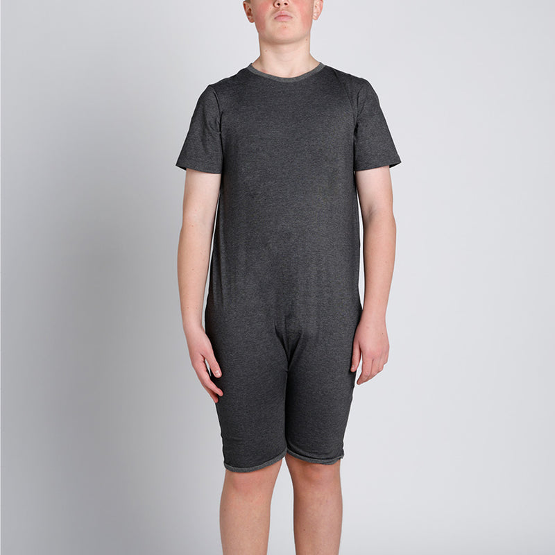 Grey Zip Back Short Sleeve/knee length Jumpsuit  |  Wonsie - Wonsie  |  Clothing for Special Needs
