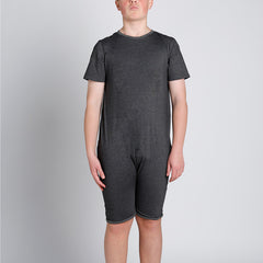 Grey Zip Back Short Sleeve/knee length Jumpsuit  |  Wonsie - Wonsie  |  Clothing for Special Needs