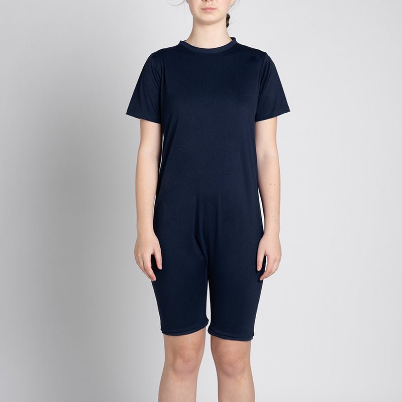 Navy Zip Back Short Sleeve/knee length Jumpsuit  |  Wonsie - Wonsie  |  Clothing for Special Needs