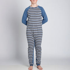 Blue Stripe Zip Back Long Sleeve/Long Leg Jumpsuit  |  Wonsie