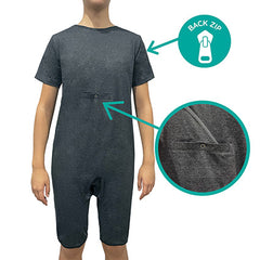 Grey Tummy Access Back Zip - Short Sleeve/knee length Jumpsuit  |  Wonsie