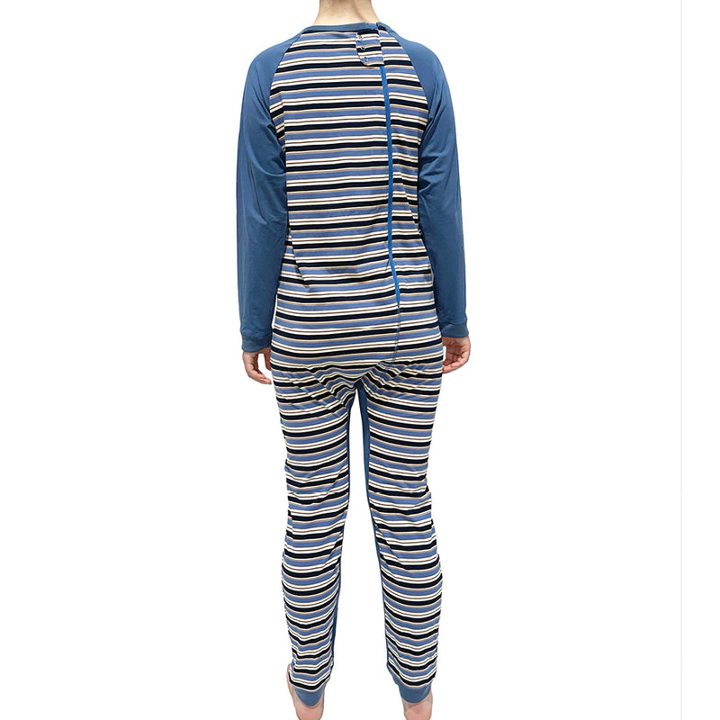 Blue Stripe Zip Back Long Sleeve/Long Leg Jumpsuit  |  Wonsie