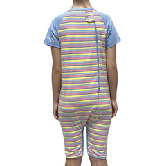 Pink Stripe Zip Back Short Sleeve/knee length Jumpsuit  |  Wonsie