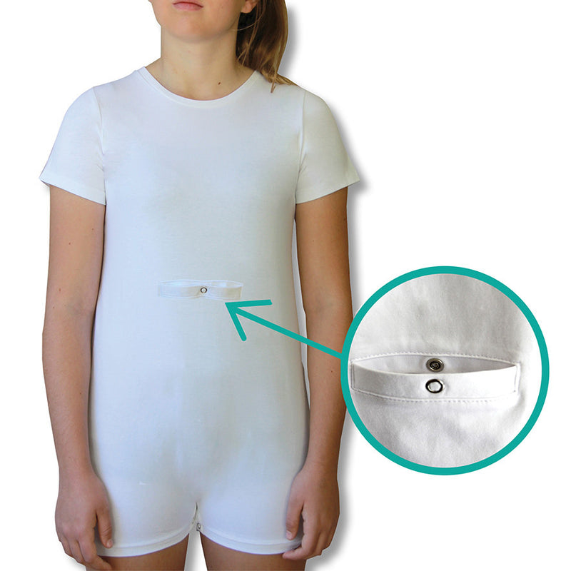 White Tummy Access Short Sleeve Bodysuit  |  Wonsie