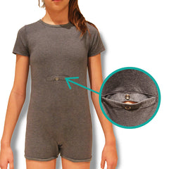 Grey Tummy Access Short Sleeve Bodysuit  |  Wonsie