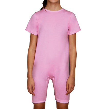 Pink Zip Back Short Sleeve/knee length Jumpsuit  |  Wonsie