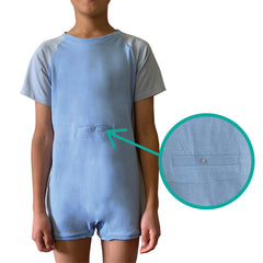 Sky Blue/Pale Grey Tummy Access Short Sleeve Bodysuit |  Wonsie - Wonsie  |  Clothing for Special Needs